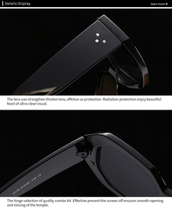 Detail view of oval sunglasses featuring reinforced hinges and triple-dot metal rivets