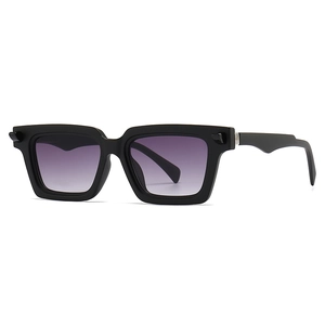 Retro oversized square black frame sunglasses with purple gradient lenses for women