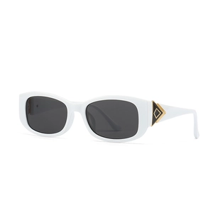 Retro rectangle white sunglasses for women with gold triangle metal side details