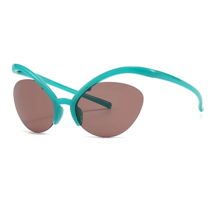 Occhiali da sole cat-eye verde acqua con design della montatura a onde e lenti marroni