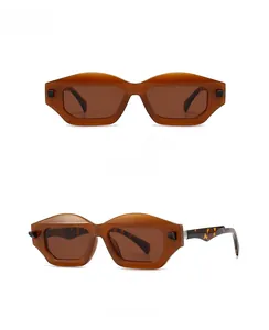 Front and 45-degree side views of polygon geometric sunglasses with tortoiseshell frames