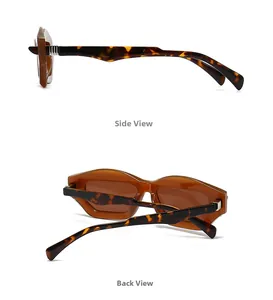 Side and back view of retro polygon sunglasses with tortoise shell temples and silver metal bars