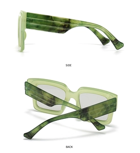 Detailed side and back view of rectangular ink green marble pattern eyewear frames