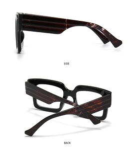 Side and back view of trendy thick-frame glasses with marble patterned temple arms
