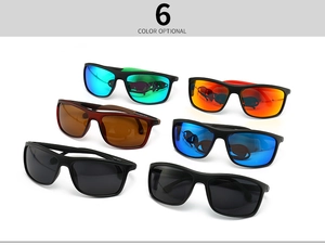 Macro shot of six assorted sports polarized sunglasses with various colorful mirror lenses
