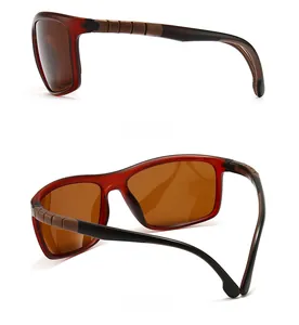 Detail view of polarized sports sunglasses with side and back angles in brown finish