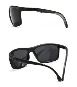 Detailed side and back view of men's matte black TR frame polarized sports sunglasses