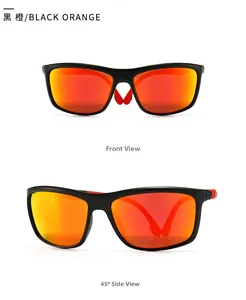 Polarized TR square sunglasses in matte black with vibrant orange mirrored lenses