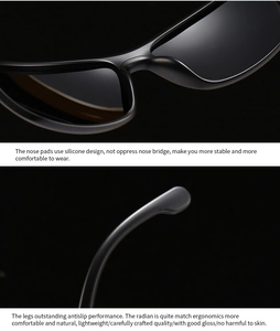 Detail of soft silicone nose pads and ergonomic anti-slip temples on men's sunglasses