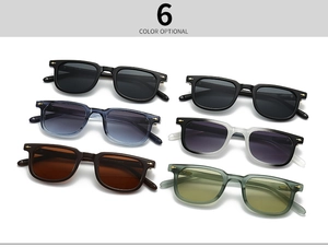 Detail view of square sunglasses in 6 optional colors with golden arrow metal rivets