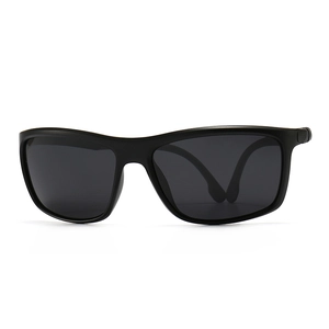 Classic men's square polarized sunglasses with matte black frames and dark grey lenses