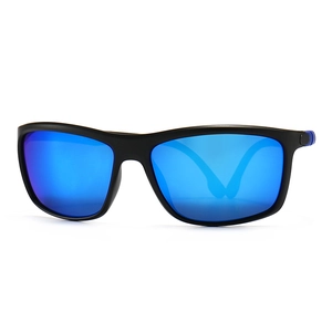 Classic square matte black polarized sunglasses with blue mirrored lenses for driving