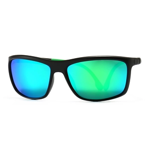 Classic square polarized men's sunglasses with matte black frames and green mirror lenses