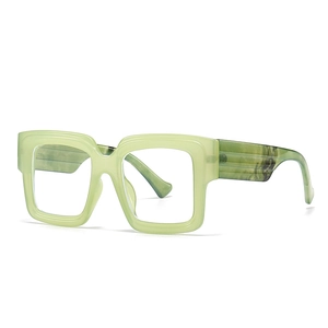 Green oversized square blue light blocking glasses with marbled pattern temples
