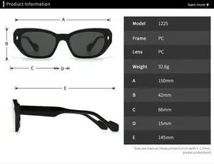 Detailed size guide and technical specifications for polygon frame sunglasses