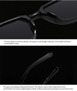 Detail of integrated silicone nose pads and ergonomic non-slip temples on black sunglasses