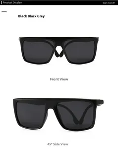 Vues de face et de côté de lunettes de soleil carrées noires classiques surdimensionnées