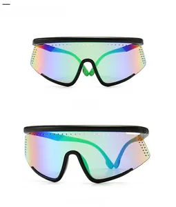 Detail of polarized cycling sunglasses with colorful lenses and anti-fog vents