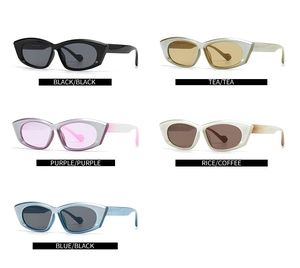 Detailed catalog view showing five color variants of retro cat-eye sunglasses