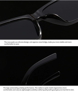Detail of square sunglasses showing ergonomic silicone nose pads and anti-slip temples