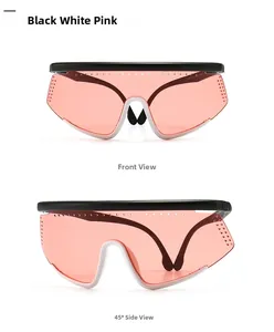 Detail of polarized cycling sunglasses with pink lenses and white-black frame vents