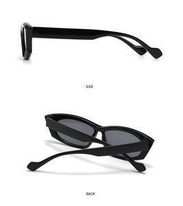 Side and back view of retro polygon sunglasses featuring thick black frames and dark lenses