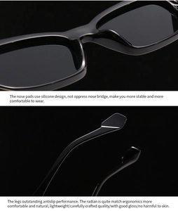 Detail of comfortable silicone nose pads and ergonomic temple tips on black sunglasses