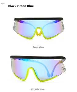 Detail of cycling glasses with polarized rainbow lenses and anti-fog ventilation holes