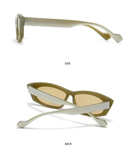 Detailed side and back view of olive green retro polygonal sunglasses with tinted lenses