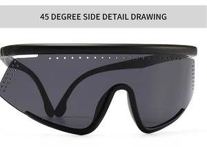 45-degree side view of matte black sports cycling sunglasses with breathable vented lenses
