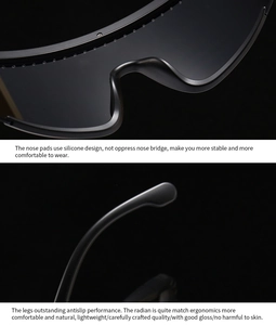 Detail of silicone nose pads and ergonomic anti-slip temples on cycling sunglasses