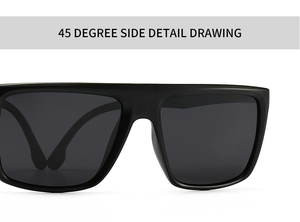 Détail de vue latérale à 45 degrés des lunettes de soleil carrées à monture noire