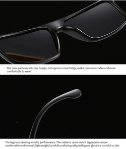 Détail de lunettes de soleil avec plaquettes en silicone et branches antidérapantes