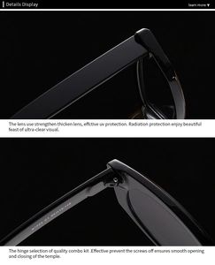 Detailed macro view of black glossy polygon sunglasses with thick UV protection lenses