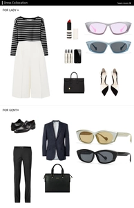 Flat lay of retro polygon sunglasses styled with classic fashion outfits and accessories