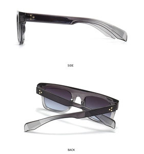 Vue détaillée des côtés et de l'arrière de lunettes de soleil grises avec rivets en étoile