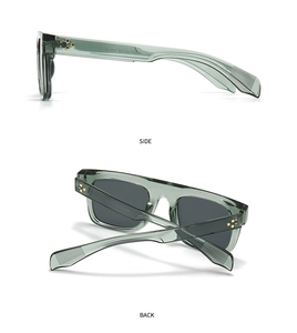 Détails de lunettes de soleil carrées vertes avec rivets et embouts antidérapants