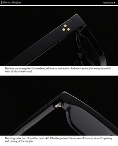 Détail de lunettes de soleil carrées avec rivets étoiles dorés et modèle V6047 sur la branche