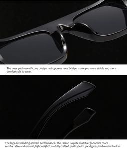 Détails des plaquettes de nez en silicone et branches ergonomiques pour lunettes de soleil
