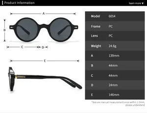 Tableau des tailles détaillé et spécifications techniques pour lunettes rétro 6054