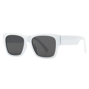 Modern white square frame sunglasses with dark lenses and wide temples for women