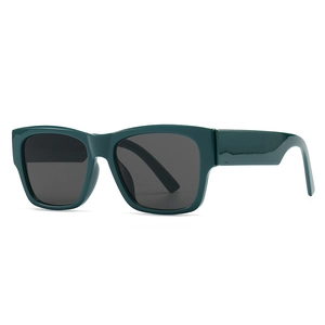 Modern wide-frame square sunglasses in dark green finish with dark gray lenses