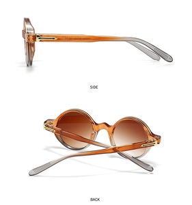Détails de lunettes de soleil rétro ambre montrant les charnières et le modèle M8021