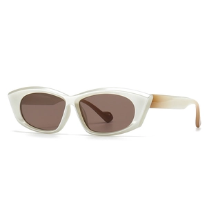 Retro polygon cat-eye sunglasses with pearly cream frames and brown gradient lenses