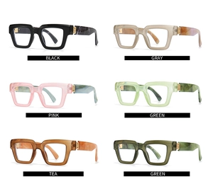Detailed grid of blue light blocking glasses in six marble-textured frame colors
