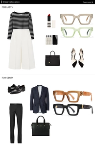 Styling guide for ink-pattern anti-blue light glasses with diverse outfits for men and women