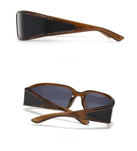 Detailed side and back views of retro amber tortoiseshell square frame sunglasses