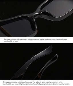 Detail of ergonomic anti-slip temples and soft silicone nose pads on square sunglasses