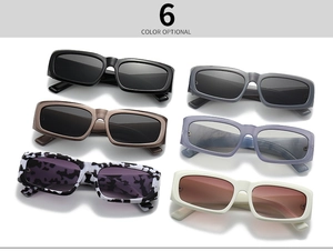 Detailed grid showing 6 optional colors of retro rectangular sunglasses with thick frames
