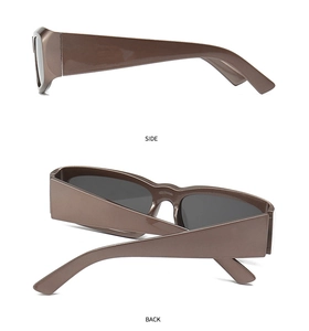 Detail view showing side and back profiles of vintage coffee brown rectangle sunglasses